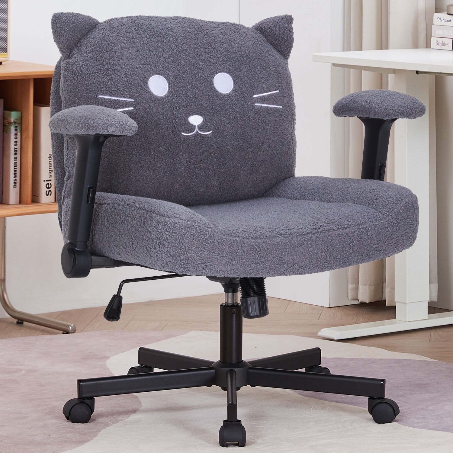 Sunchen Criss Cross Chair With Wheels And Arms, Cross Legged Office Chair With Wide Seat, Adjustable Cute Comfy Desk Chairs For Home Office, Bedroom, Vanity, Grey_voghion.com